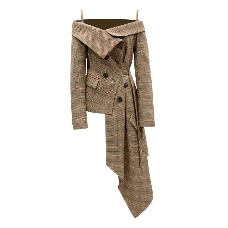 HARLEYFASHION Official Store Plaid Asymmetrical Blazer