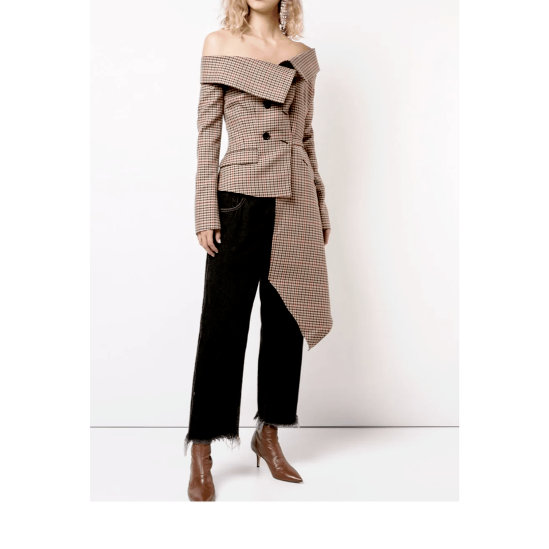 HARLEYFASHION Official Store Plaid Asymmetrical Blazer