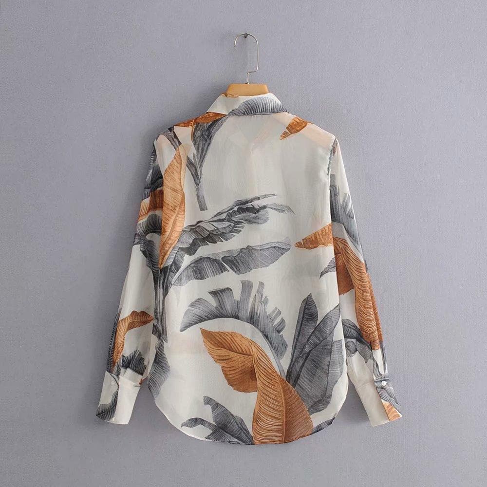 Amy Mujeres Store Leaves Slim Blouse Tops