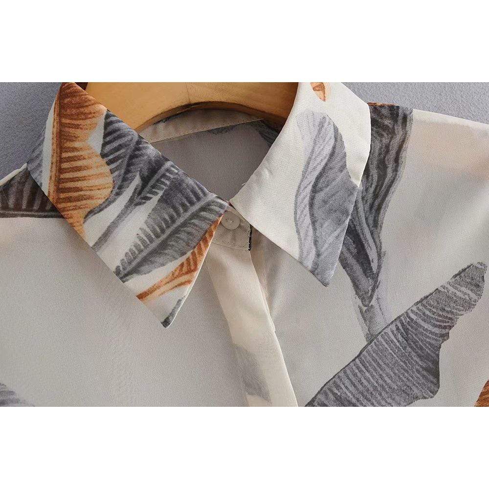 Amy Mujeres Store Leaves Slim Blouse Tops