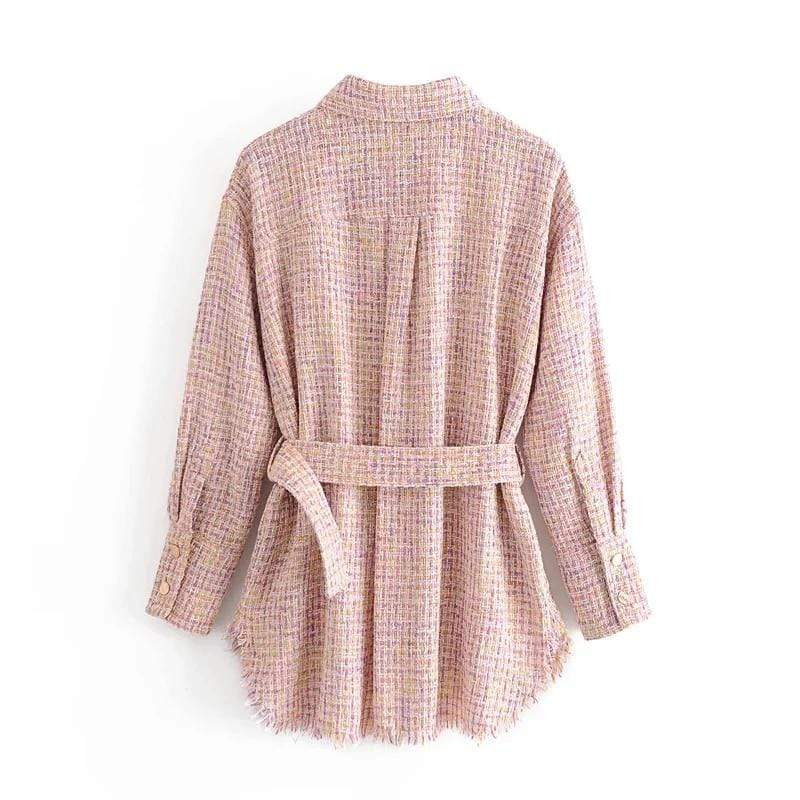 Boho Chic Clothing POCKET TASSEL PLAID TWEED JACKET