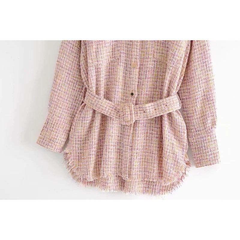 Boho Chic Clothing POCKET TASSEL PLAID TWEED JACKET