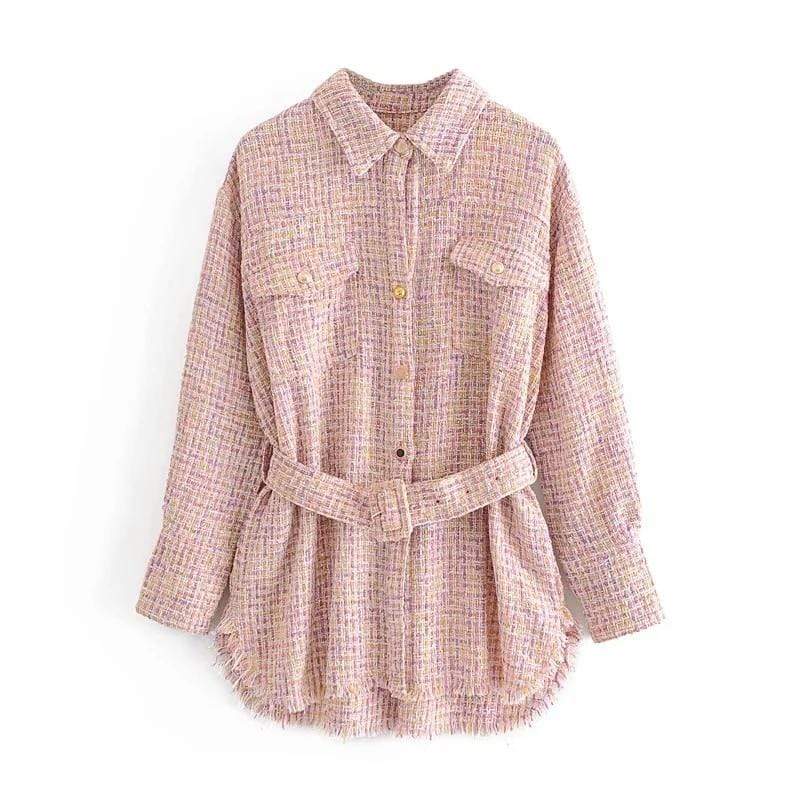 Boho Chic Clothing POCKET TASSEL PLAID TWEED JACKET