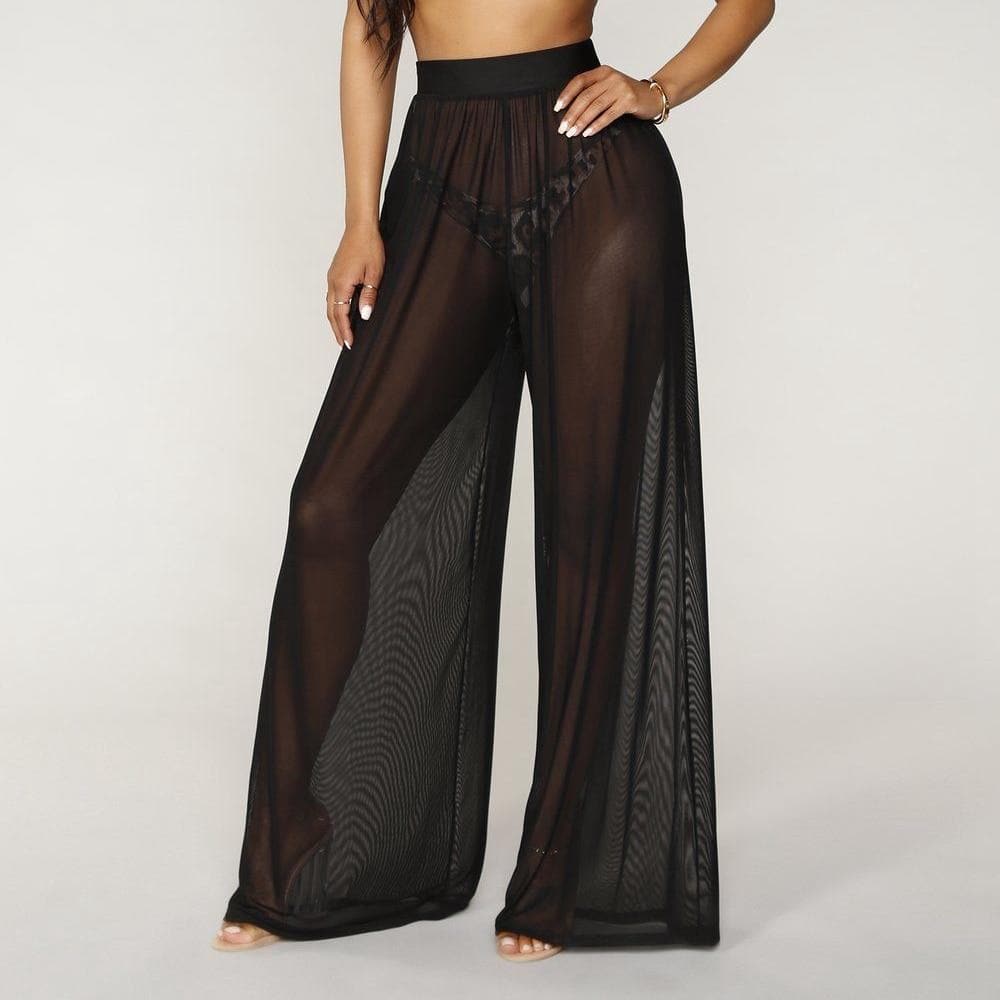 Boho Chic Clothing Pants SEE THROUGH WIDE LEG HIGH WAIST TROUSERS