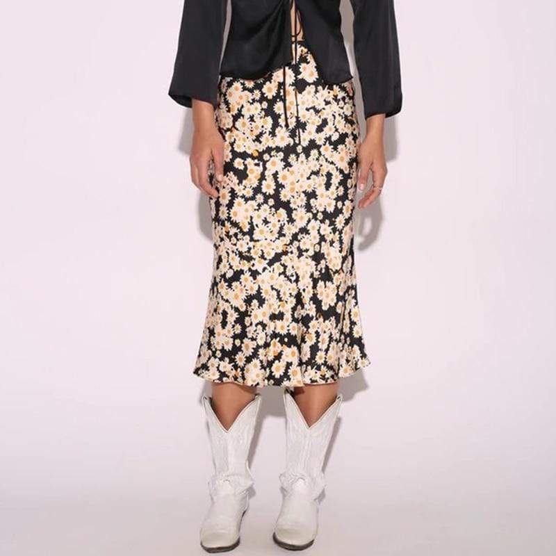 Boho Chic Clothing Skirts Floral Silk Pencil Skirt