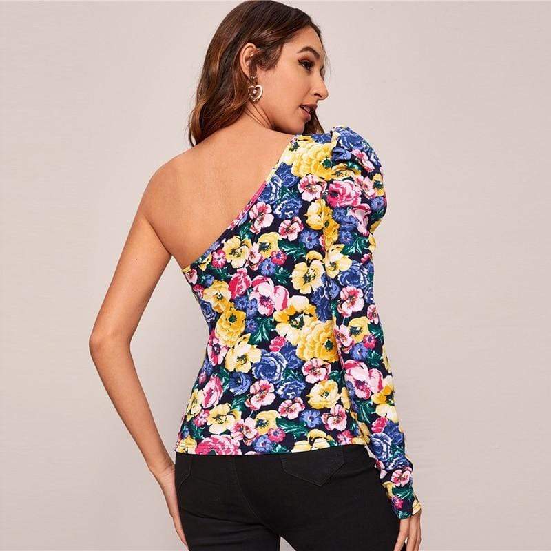 SheIn Official Store One Shoulder Floral Print Top