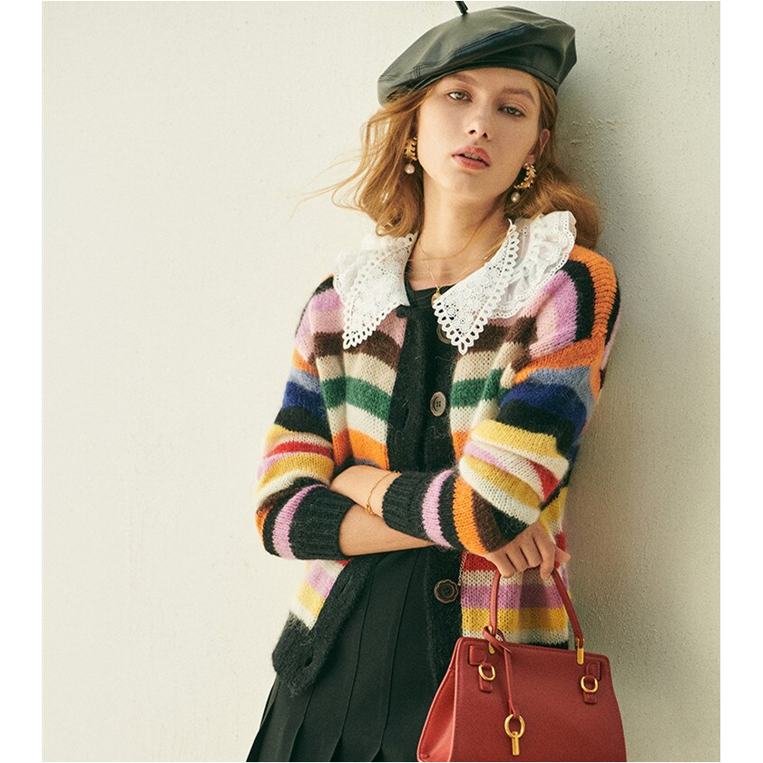 Boho Chic Clothing Sweaters PETER PAN COLLAR STRIPED CARDIGAN