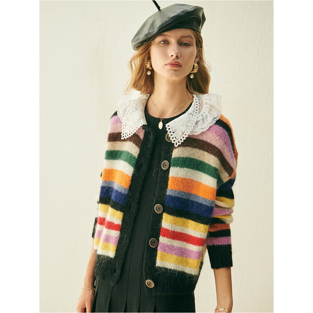Boho Chic Clothing Sweaters PETER PAN COLLAR STRIPED CARDIGAN