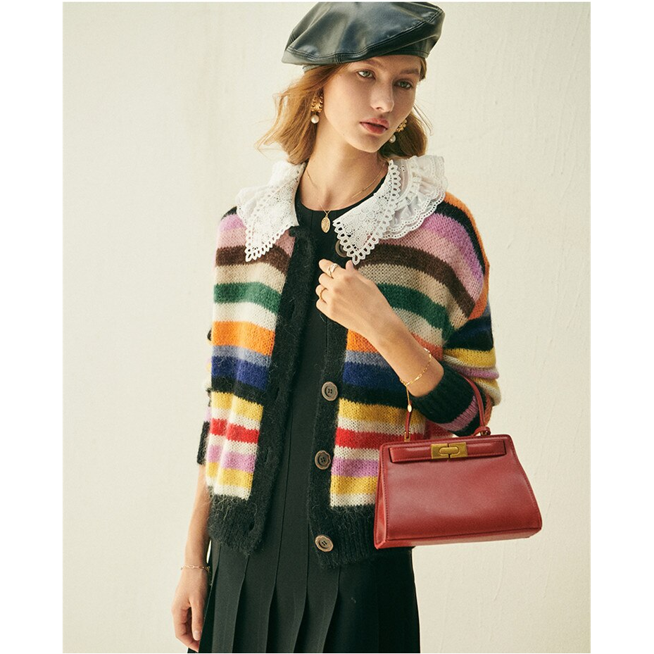 Boho Chic Clothing Sweaters PETER PAN COLLAR STRIPED CARDIGAN