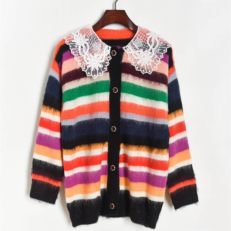 Boho Chic Clothing Sweaters PETER PAN COLLAR STRIPED CARDIGAN