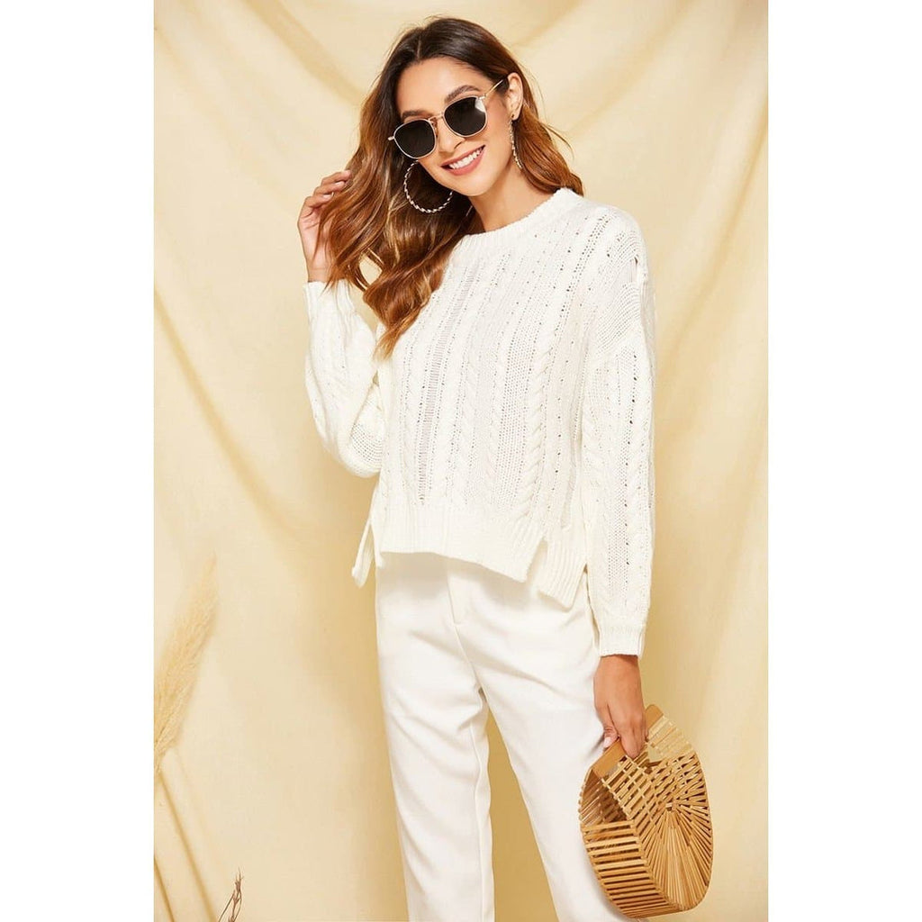 Boho Chic Clothing WHITE LOOSE KNITTED OVERSIZE SWEATER