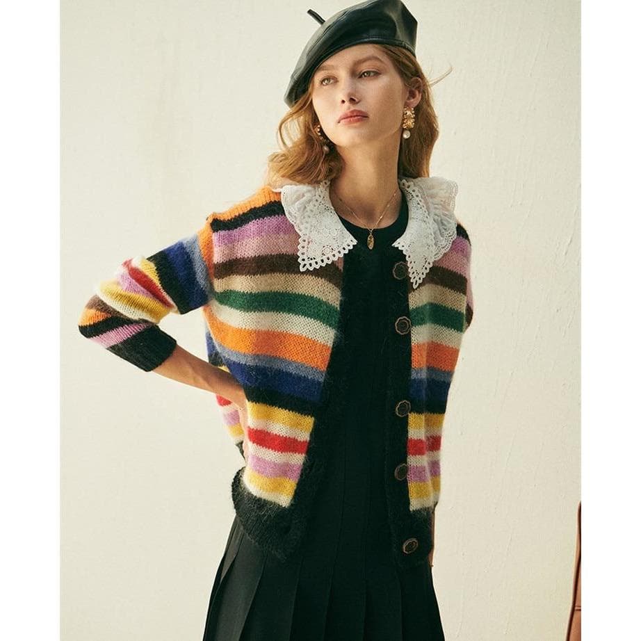 Boho Chic Clothing Sweaters PETER PAN COLLAR STRIPED CARDIGAN