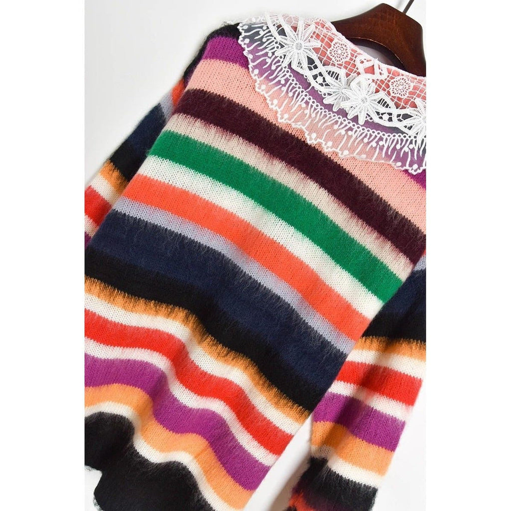 Boho Chic Clothing Sweaters PETER PAN COLLAR STRIPED CARDIGAN
