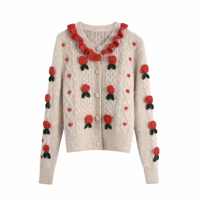 Boho Chic Clothing Floral Appliques Knitting Sweater