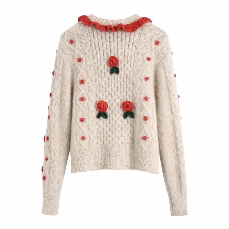 Boho Chic Clothing Floral Appliques Knitting Sweater
