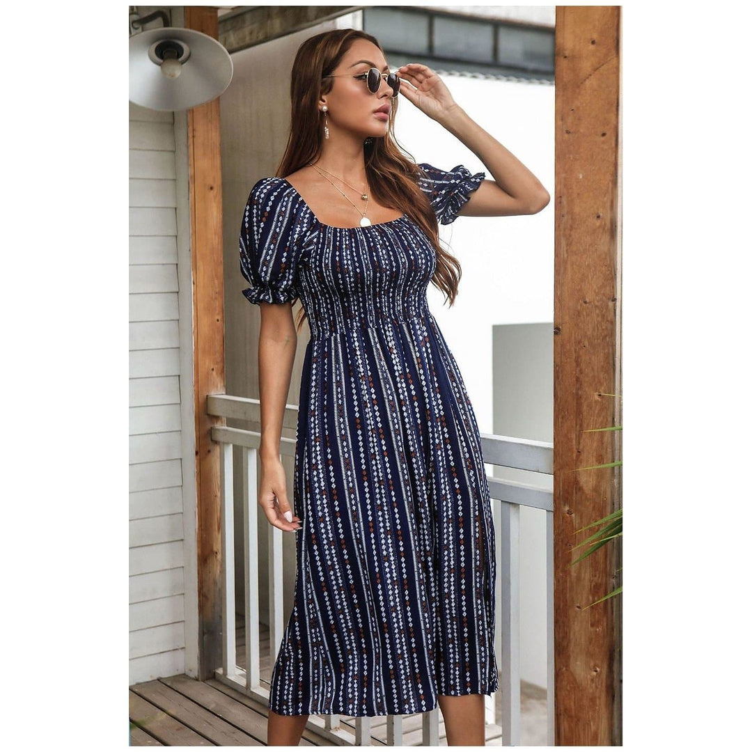 Boho Chic Clothing SHORT SLEEVE PRINTED MIDI DRESS Casual