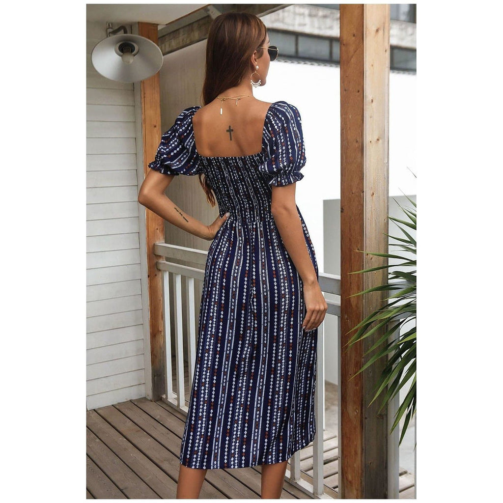 Boho Chic Clothing SHORT SLEEVE PRINTED MIDI DRESS Casual