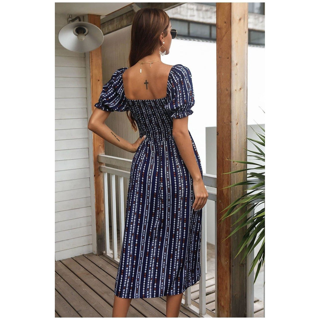 Boho Chic Clothing SHORT SLEEVE PRINTED MIDI DRESS Casual