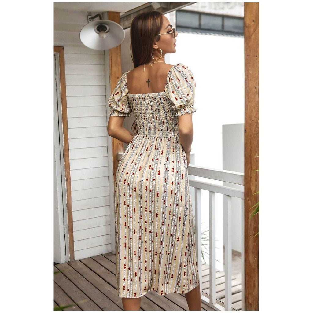 Boho Chic Clothing SHORT SLEEVE PRINTED MIDI DRESS Casual
