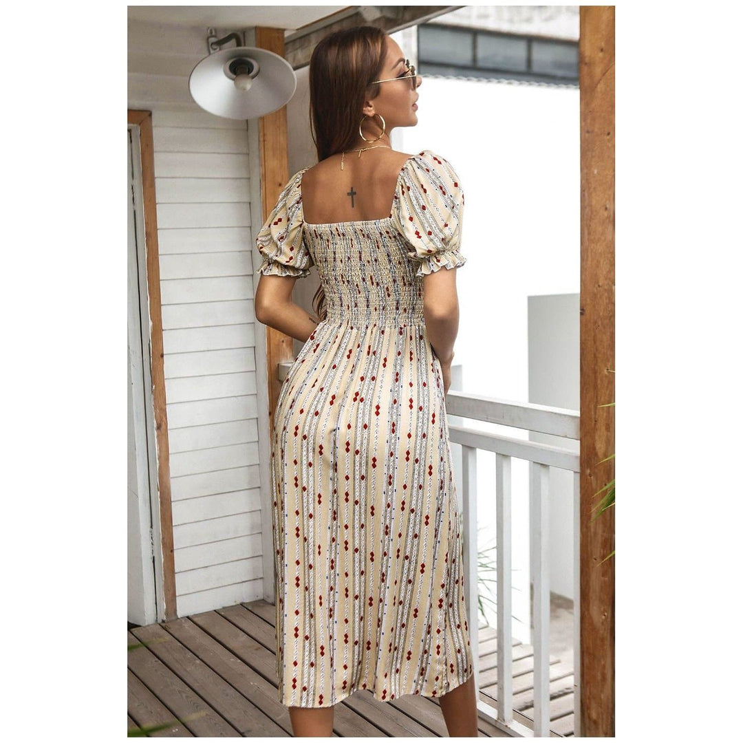 Boho Chic Clothing SHORT SLEEVE PRINTED MIDI DRESS Casual