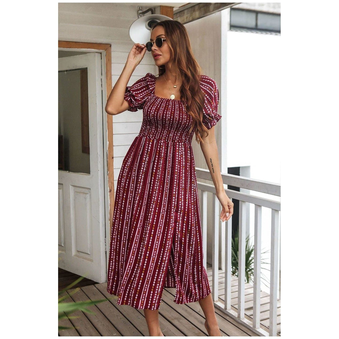 Boho Chic Clothing SHORT SLEEVE PRINTED MIDI DRESS Casual