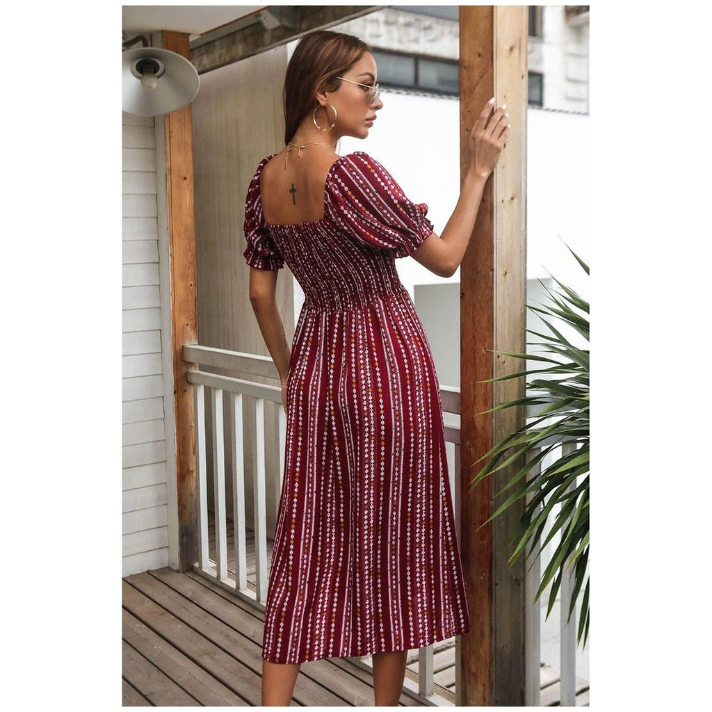 Boho Chic Clothing SHORT SLEEVE PRINTED MIDI DRESS Casual