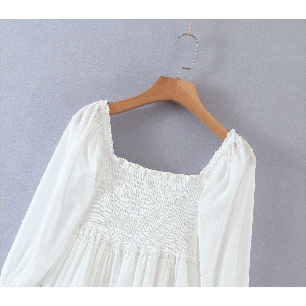 Boho Chic Clothing Casual SQUARE NECK RUFFLE MIDI DRESS