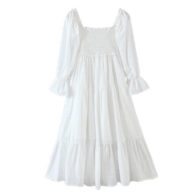 Boho Chic Clothing Casual SQUARE NECK RUFFLE MIDI DRESS