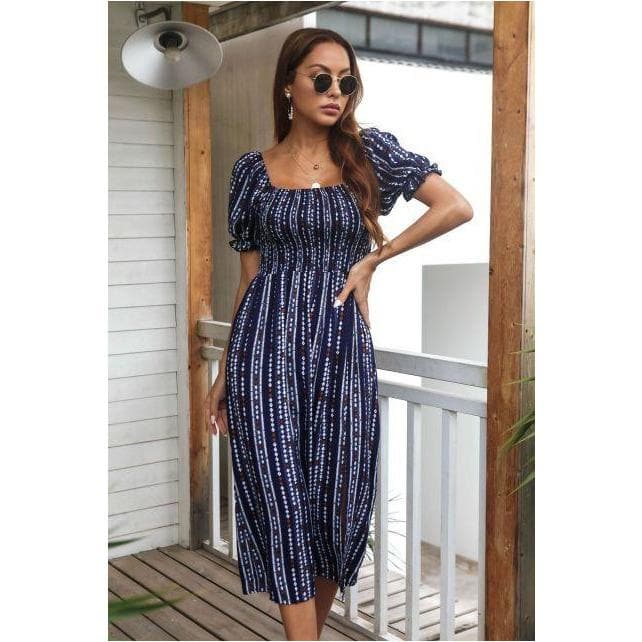 Boho Chic Clothing SHORT SLEEVE PRINTED MIDI DRESS Casual