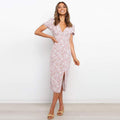 Boho Chic Clothing FLORAL DEEP V NECK MIDI DRESS Casual