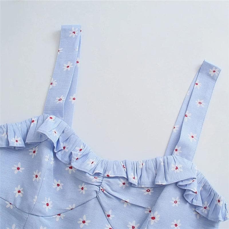Boho Chic Clothing BLUE FLORAL SLIT MIDI DRESS Casual