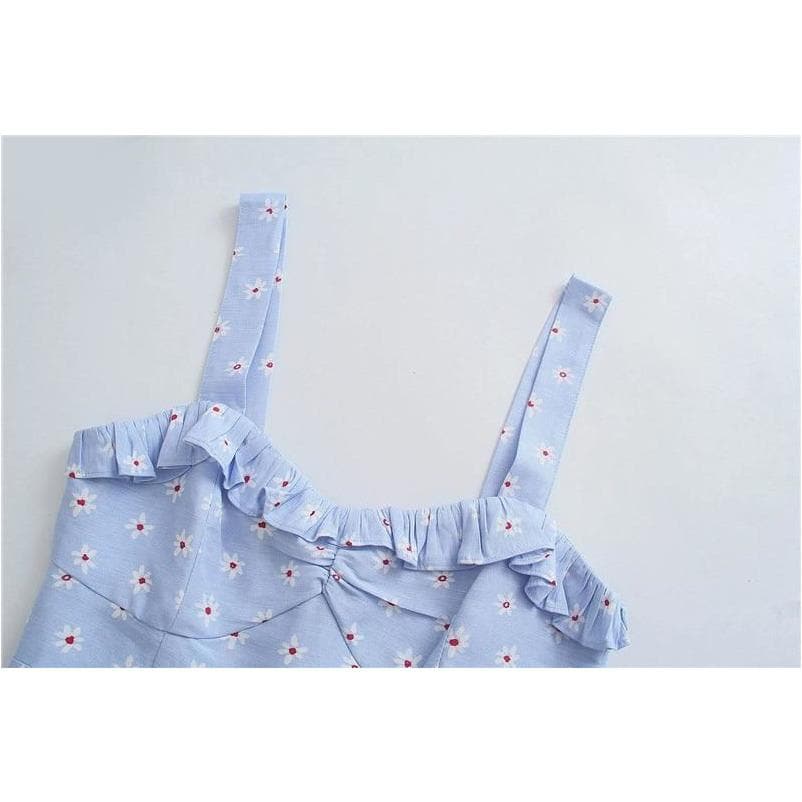Boho Chic Clothing BLUE FLORAL SLIT MIDI DRESS Casual