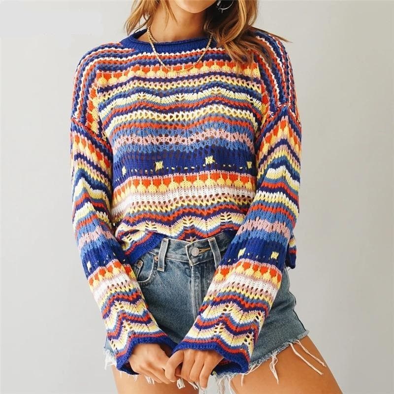 Boho Chic Clothing CASUAL BEACH O-NECK KNITTED SWEATER