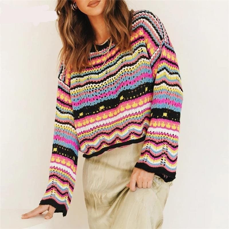 Boho Chic Clothing CASUAL BEACH O-NECK KNITTED SWEATER