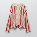 Boho Chic Clothing STRIPED HOLLOW KNITTED CARDIGAN Sweaters