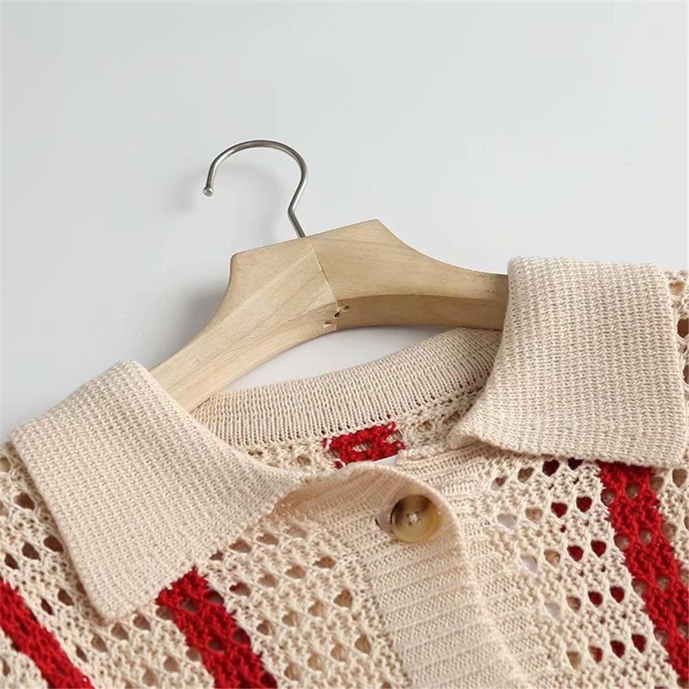 Boho Chic Clothing STRIPED HOLLOW KNITTED CARDIGAN Sweaters