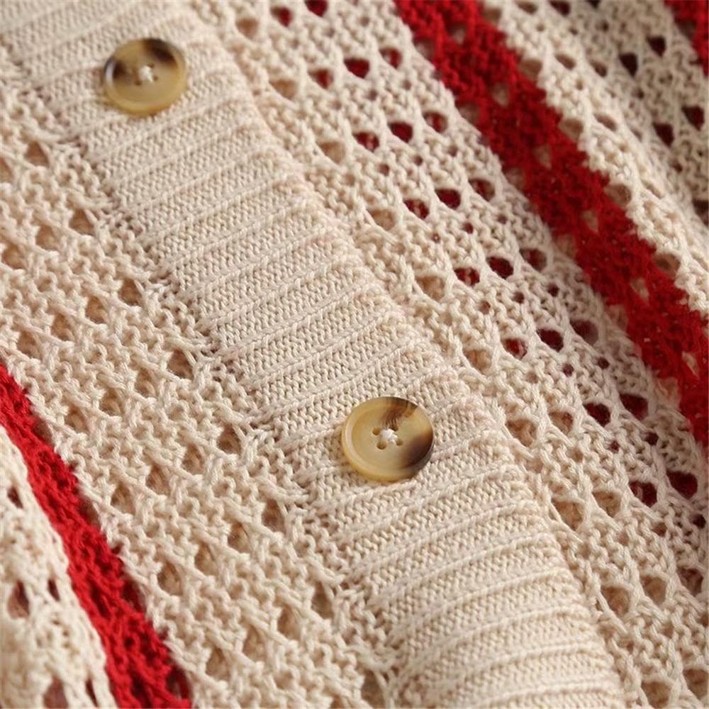 Boho Chic Clothing STRIPED HOLLOW KNITTED CARDIGAN Sweaters