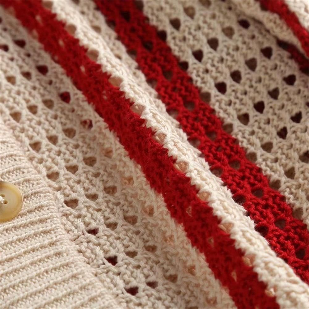 Boho Chic Clothing STRIPED HOLLOW KNITTED CARDIGAN Sweaters