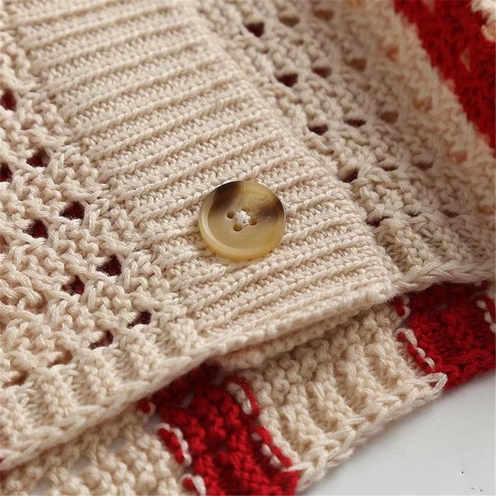 Boho Chic Clothing STRIPED HOLLOW KNITTED CARDIGAN Sweaters