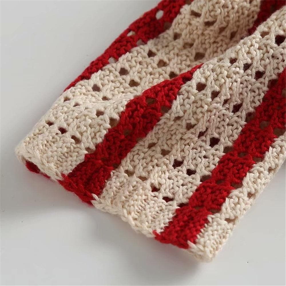 Boho Chic Clothing STRIPED HOLLOW KNITTED CARDIGAN Sweaters